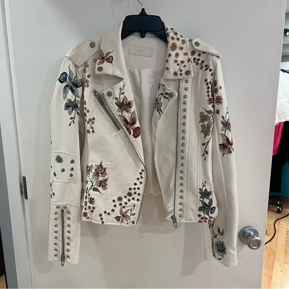 Blank NYC White Floral Embroidered Leather Jacket